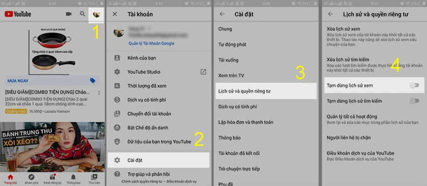 C&aacute;ch dừng cập nhật lịch sử xem tr&ecirc;n Youtube