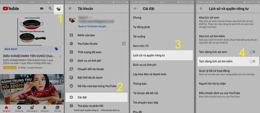 Dừng đề xuất video từ lịch sử t&igrave;m kiếm