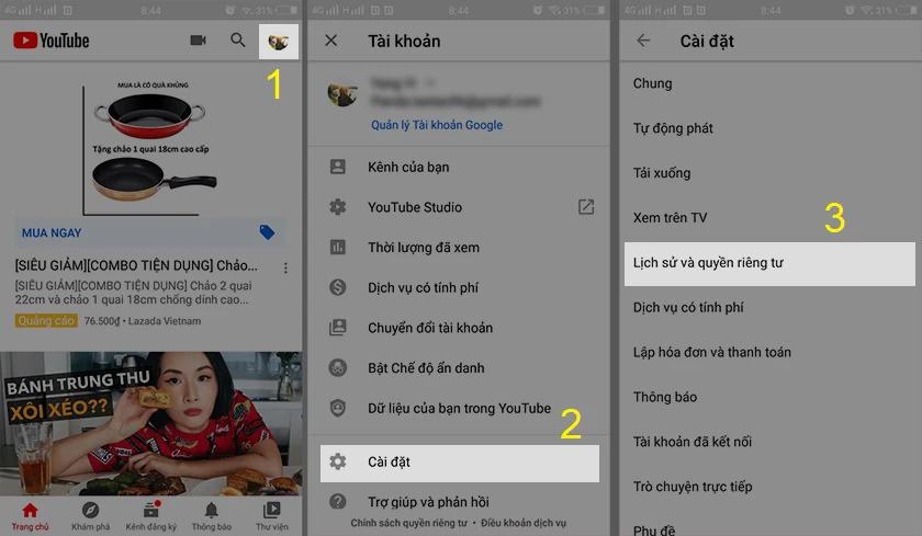 X&oacute;a lịch sử t&igrave;m kiếm tr&ecirc;n Youtube bằng điện thoại