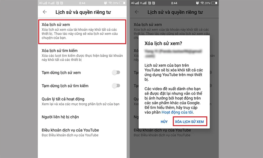 X&oacute;a lịch sử t&igrave;m kiếm tr&ecirc;n Youtube bằng điện thoại