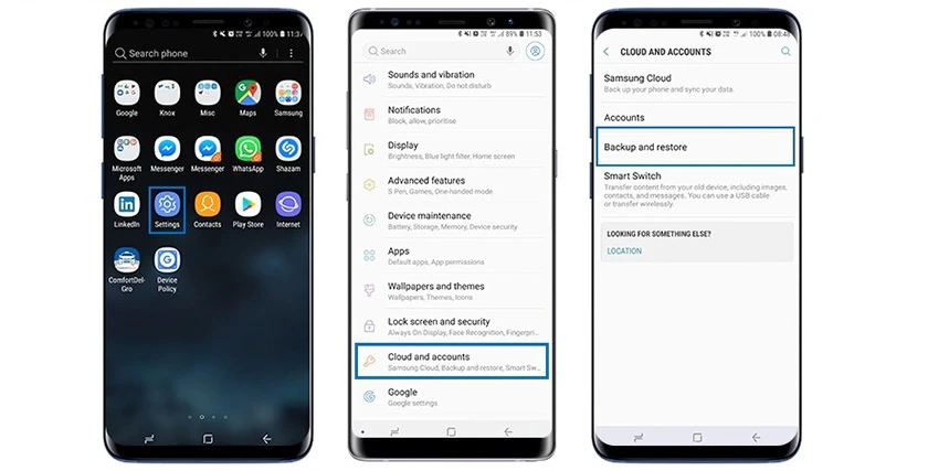Chọn vào Backup and restore