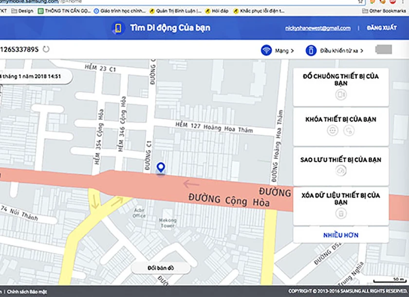 Hệ thống sẽ tự động tải dữ liệu bản đồ v&agrave; vị tr&iacute; của thiết bị v&agrave; tiến h&agrave;nh định vị điện thoại Samsung của bạn.