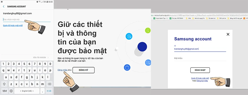 Chọn ID và mật khẩu → Đặt lại mật mã → Nhập ID để tiếp tục.