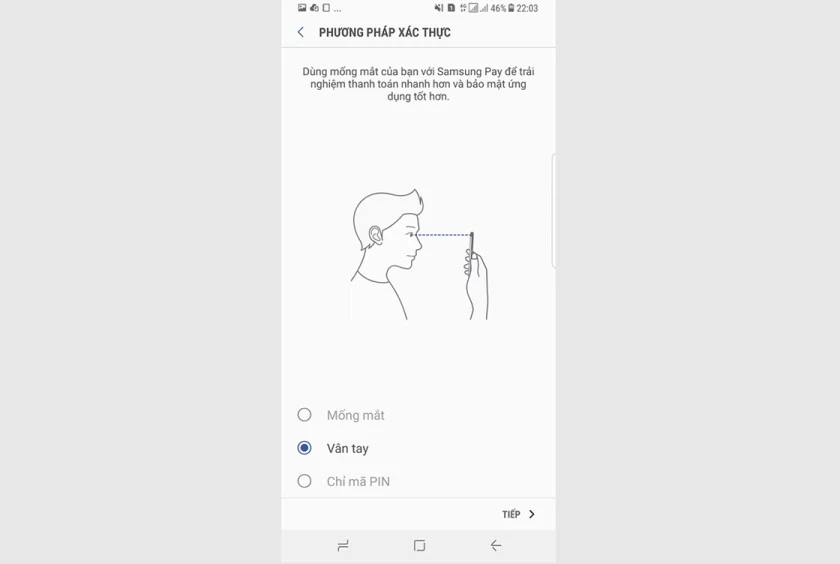 Bảo mật mống mắt samsung pay