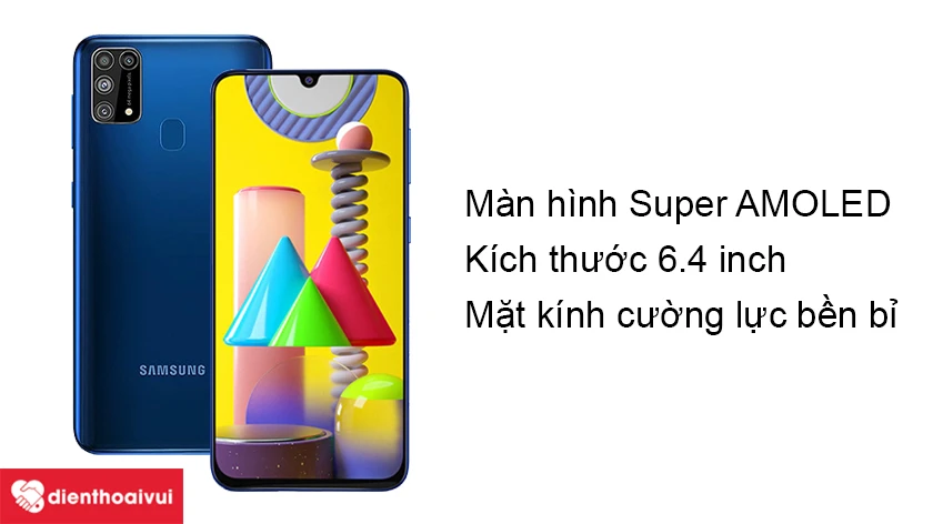 Samsung Galaxy M31 được trang bị mặt kính cường lực bền bỉ