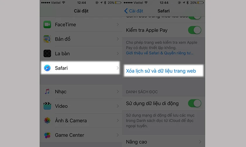 X&oacute;a cookies v&agrave; dữ liệu của tr&igrave;nh duyệt để tăng tốc điện thoại