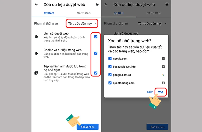 X&oacute;a cookies v&agrave; dữ liệu của tr&igrave;nh duyệt để l&agrave;m cho điện thoại chạy nhanh hơn