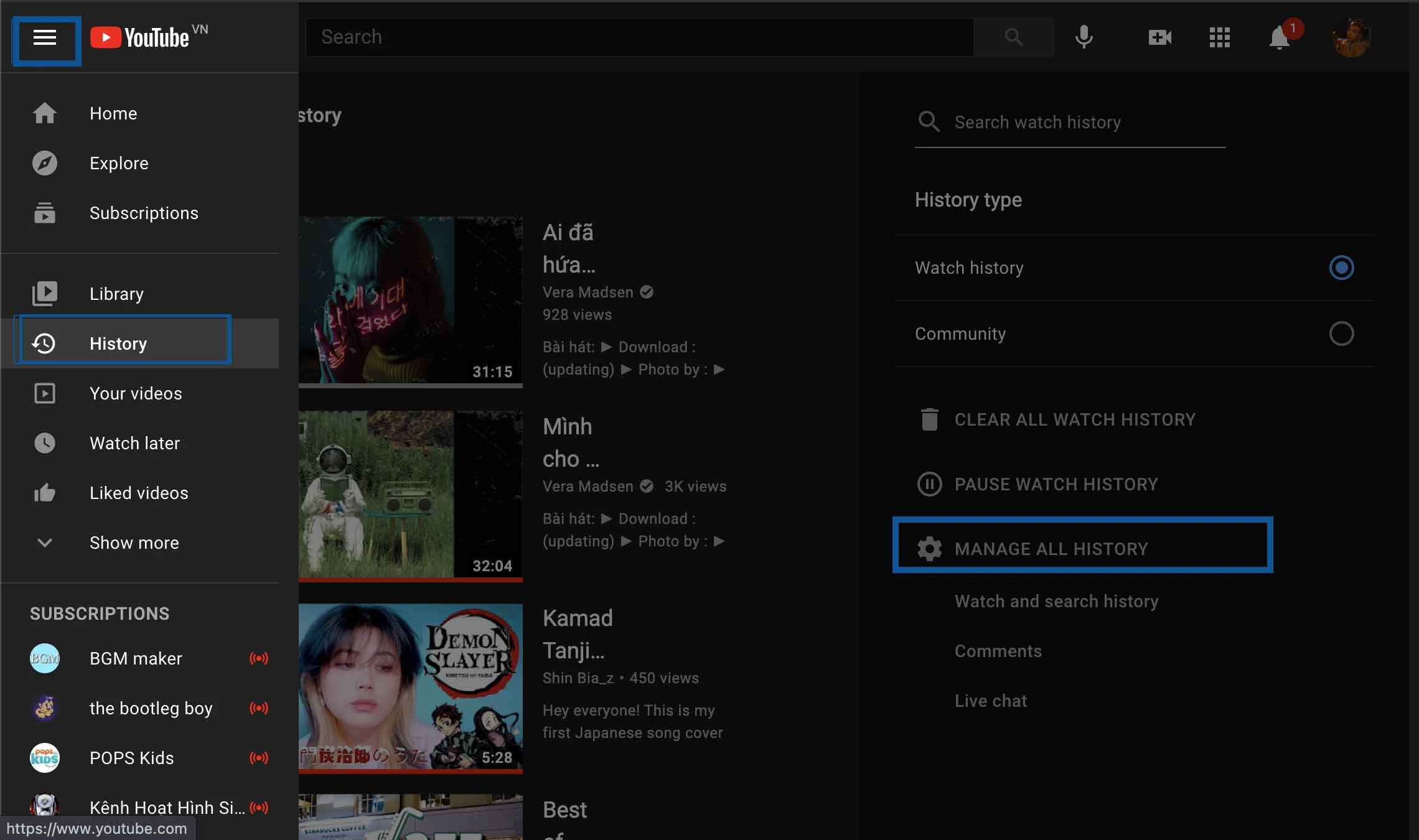 X&oacute;a lịch sử t&igrave;m kiếm tr&ecirc;n Youtube m&aacute;y t&iacute;nh, desktop