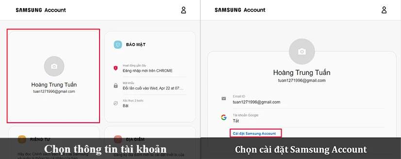 Chọn Cài đặt tài khoản Samsung.