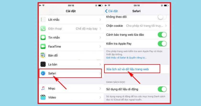 C&aacute;ch x&oacute;a hết lịch sử t&igrave;m kiếm iPhone (Trong c&agrave;i đặt điện thoại)