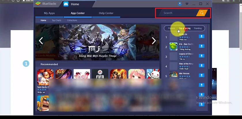 V&agrave;o mục search để t&igrave;m ứng dụng