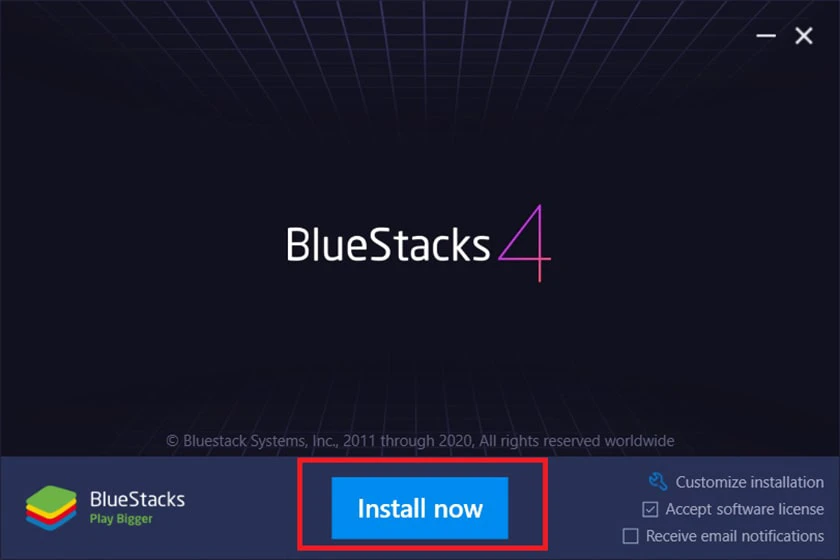 nhấn tiếp v&agrave;o n&uacute;t Install now để tải ch play cho m&aacute;y t&iacute;nh