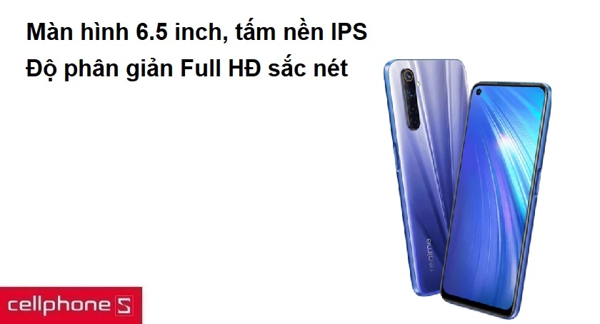 Màn hình 6.5 inch, t&acirc;́m n&ecirc;̀n IPS đ&ocirc;̣ ph&acirc;n giải Full HD sắc nét