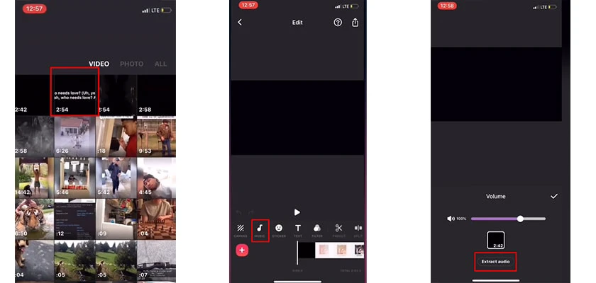 Tách audio ra khỏi video bằng cách nhấn vào biểu tượng Music. Chọn Extract Audio.