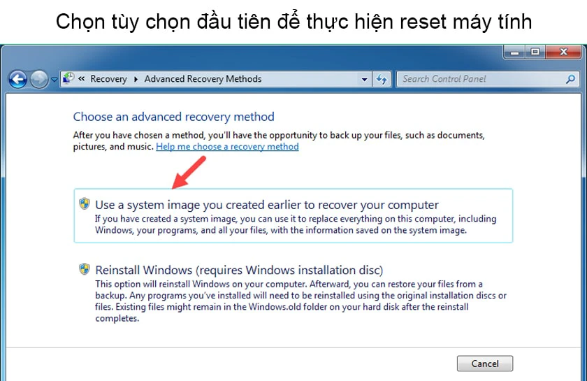 C&aacute;ch reset m&aacute;y t&iacute;nh win 7 bằng Control Panel