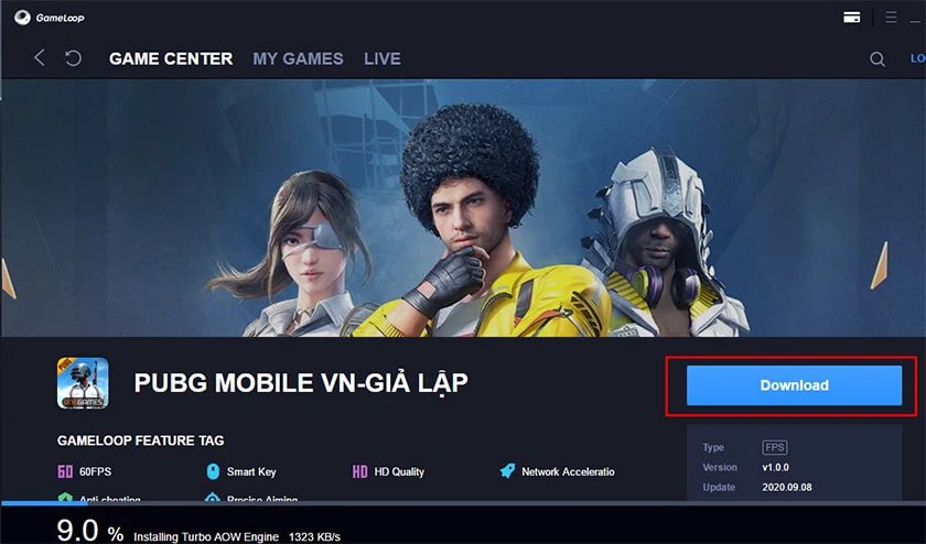 Ta chọn v&agrave; t&igrave;m game PuBG Mobile sau đ&oacute; nhấn Download để tải v&agrave; c&agrave;i đặt tr&ograve; chơi.