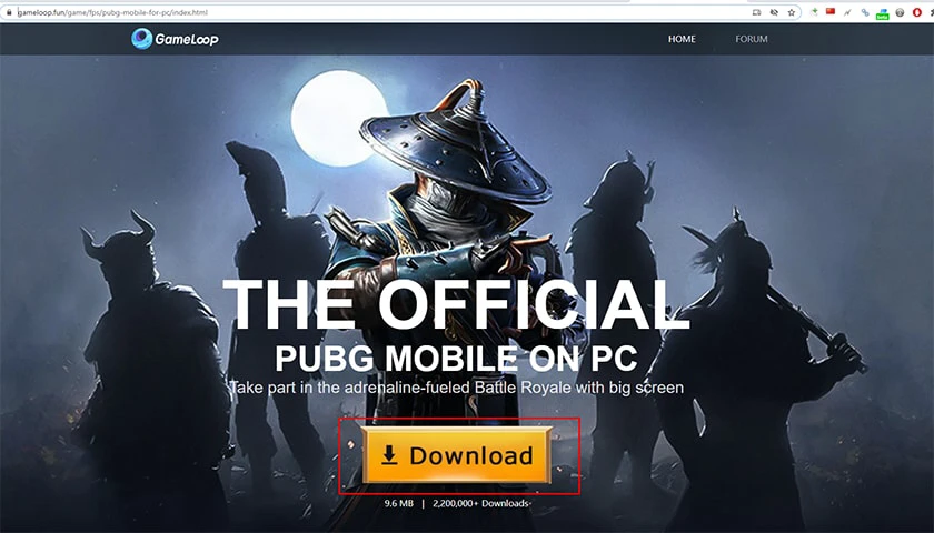 truy cập v&agrave;o địa chỉ https://gameloop.fun/game/fps/pubg-mobile-for-pc/index.html.