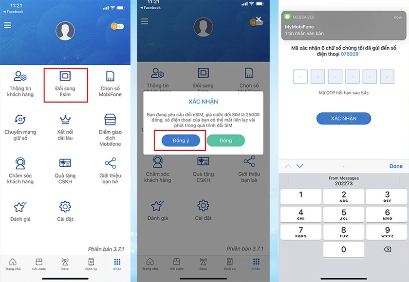 Đổi esim mobifone online qua ứng dụng My MobiFone