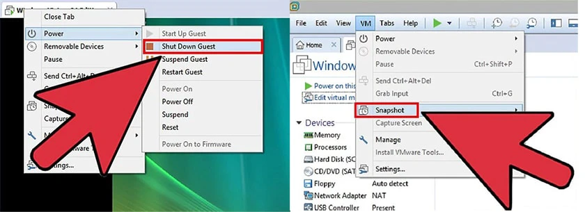 ch&uacute; &yacute; đến c&ocirc;ng cụ Snapshot của m&aacute;y ảo VMware