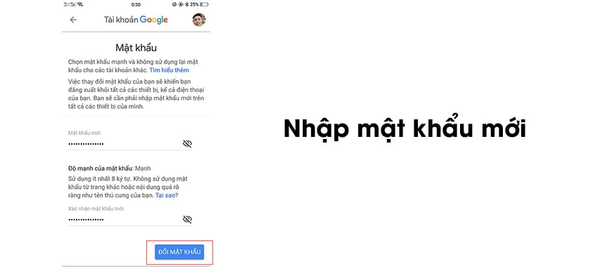 Đổi mật khẩu gmail trên điện thoại Android