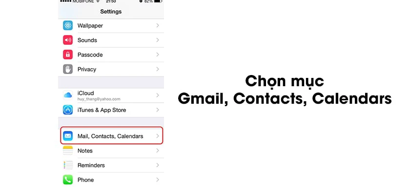 Chọn mục mail