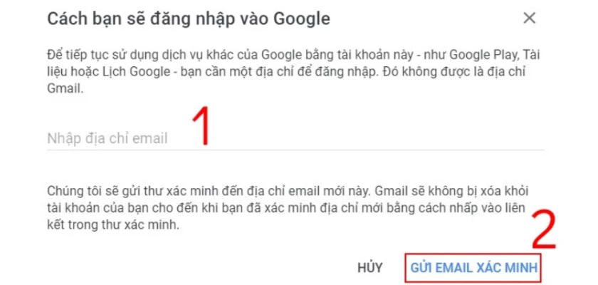 Tiến h&agrave;nh x&oacute;a t&agrave;i khoản Gmail