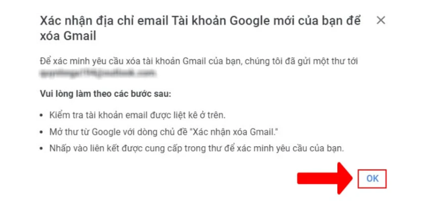 Tiến h&agrave;nh x&oacute;a t&agrave;i khoản Gmail