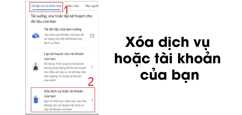 Chọn tới d&ograve;ng X&oacute;a dịch vụ hoặc t&agrave;i khoản