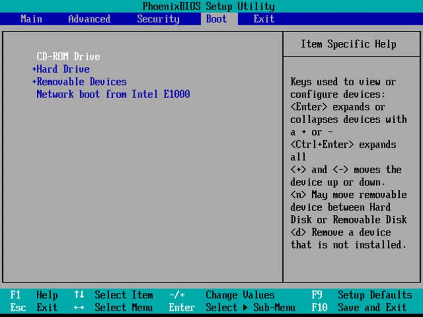 Thay đổi thứ tự khởi động trong BIOS khi gặp lỗi BOOTMGR is Missing