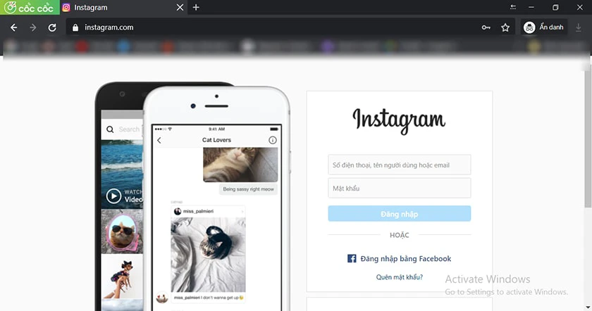 C&aacute;ch đăng nhập Instagram bằng t&agrave;i khoản Facebook