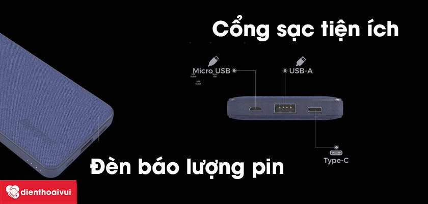 Cổng sạc dự phòng Energizer UE10043 tiện lợi, đèn led thông báo lượng pin còn lại