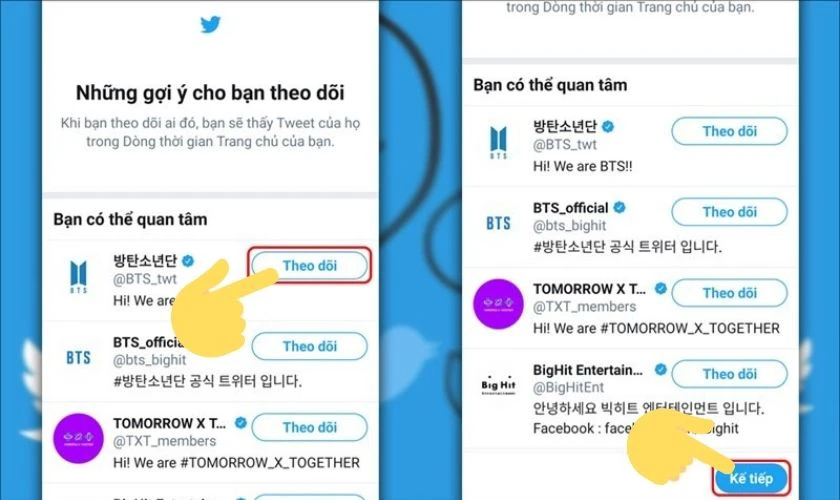 Twitter gợi ý những người để bạn theo dõi để tạo tài khoản twitter