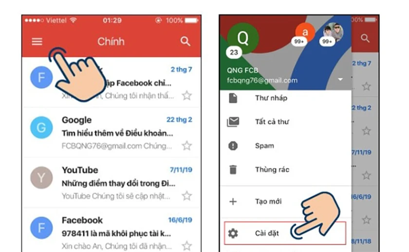 C&aacute;ch c&aacute;ch đổi t&ecirc;n gmail tr&ecirc;n điện thoại sử dụng ứng dụng Gmail