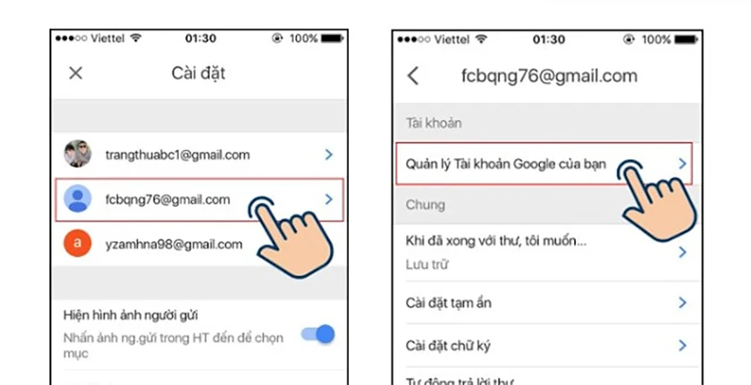 C&aacute;ch đổi t&ecirc;n t&agrave;i khoản gmail tr&ecirc;n điện thoại sử dụng ứng dụng Gmail
