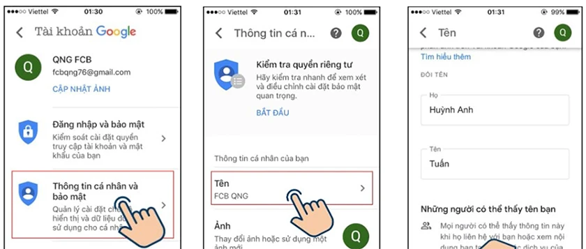 C&aacute;ch đổi t&ecirc;n t&agrave;i khoản gmail tr&ecirc;n điện thoại sử dụng ứng dụng Gmail