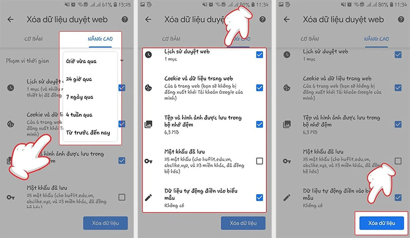 nhấn chọn c&aacute;c dữ liệu muốn xoá v&agrave; chọn xoá dữ liệu