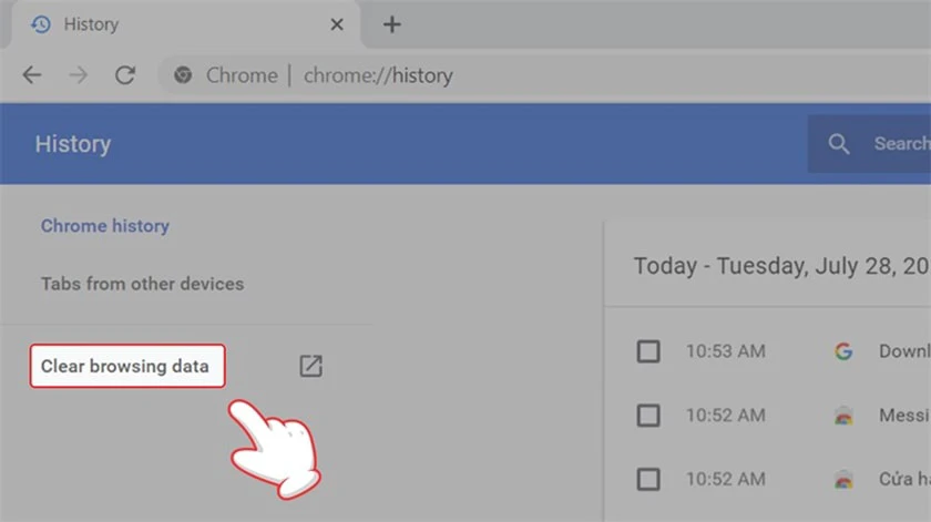 x&oacute;a dữ liệu duyệt Web