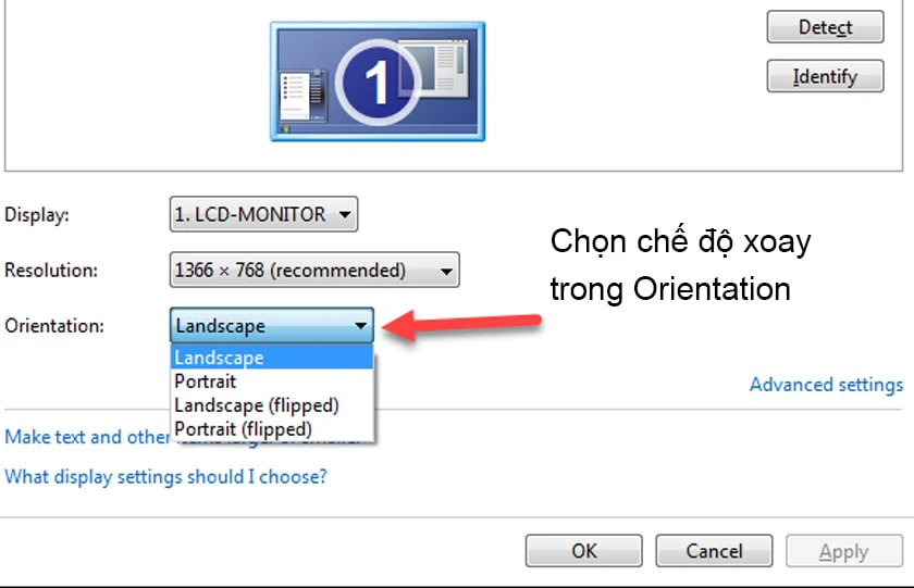Chọn Orientation