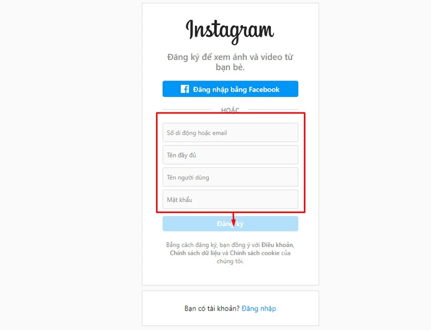 C&aacute;ch đăng k&yacute; t&agrave;i khoản Instagram tr&ecirc;n m&aacute;y t&iacute;nh