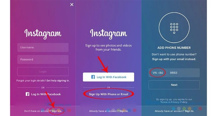C&aacute;ch đăng k&yacute; Instagram bằng số điện thoại
