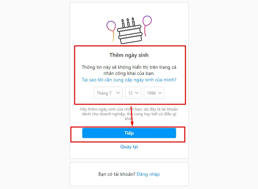 Đăng k&yacute; th&ocirc;ng qua website Instagram