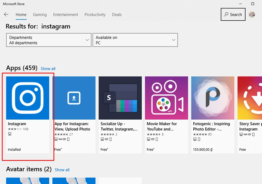 đăng k&yacute; instagram th&ocirc;ng qua ứng dụng tr&ecirc;n Microsoft Store