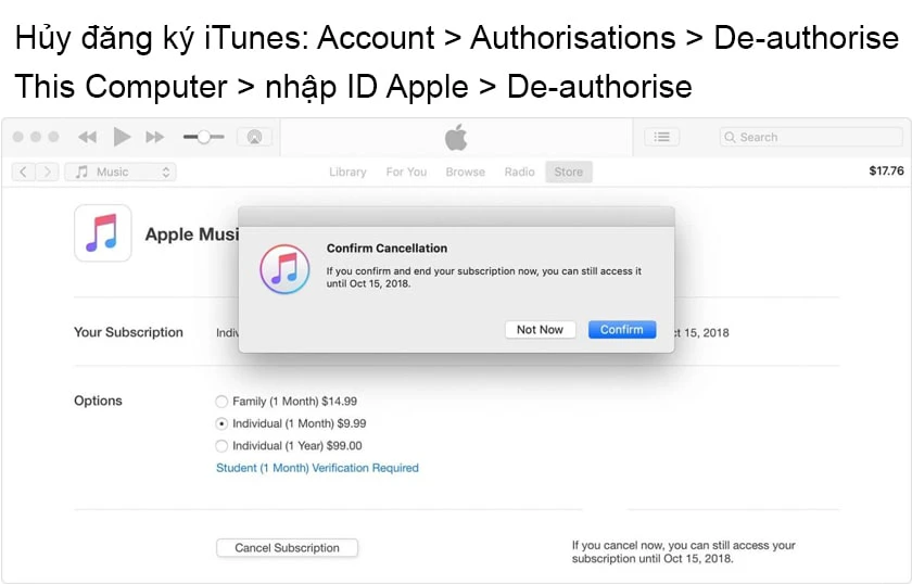 Hủy đăng k&yacute; iTunes