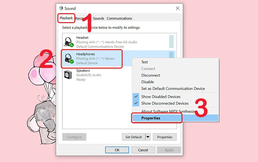 Kiểm tra cài đặt âm thanh Device Usage trên máy tính