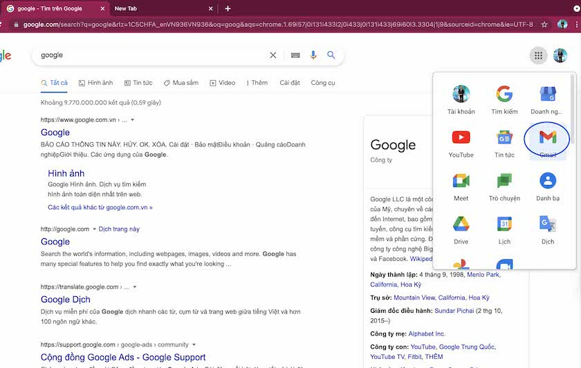 Bước 1 tạo chữ k&yacute; gmail, nhấp v&agrave;o gmail