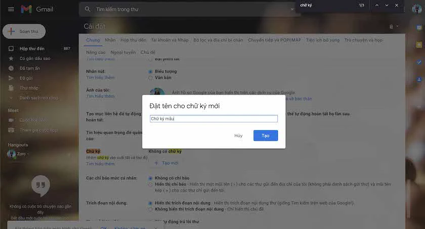 Nhấp v&agrave;o mục tạo chữ k&yacute; v&agrave; đặt t&ecirc;n cho chữ k&yacute;