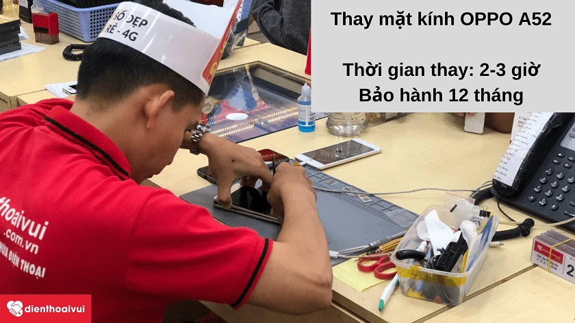 Dịch vụ thay mặt kính OPPO A52 nhanh chóng, bảo hành 12 tháng tại Đi&ecirc;̣n Thoại Vui