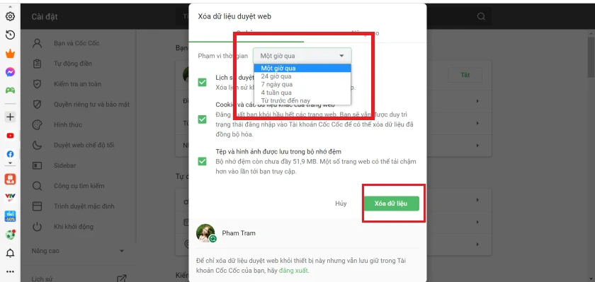 Xo&aacute; lịch sử t&igrave;m kiếm Google tr&ecirc;n tr&igrave;nh duyệt Cốc Cốc