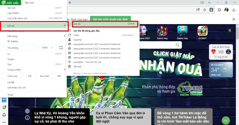 Xo&aacute; lịch sử t&igrave;m kiếm Google tr&ecirc;n tr&igrave;nh duyệt Cốc Cốc