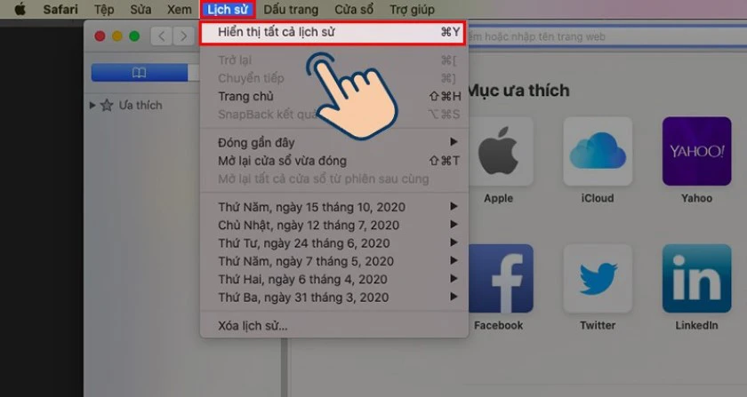 Thực hiện x&oacute;a lịch sử t&igrave;m kiếm tr&ecirc;n Macbook